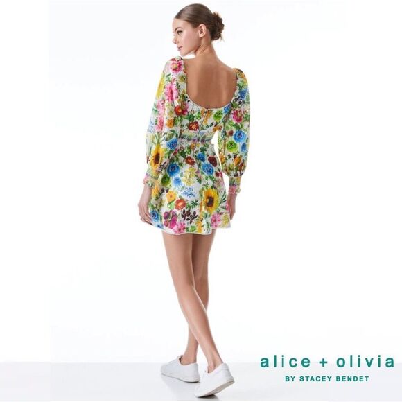 Alice + Olivia **NWT** Crawford Smocked Floral Sweetheart Mini Dress - Picture 4 of 16